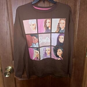 Barbie Womens Dark Brown Crewneck Sweatshirt with Graphic Design -EUC- Size Med